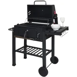 Grillwagen HWC-K93, Holzkohlegrill Standgrill Barbecue BBQ Gartengrill mit Deckel Ablagen, Stahl, 110x100x51cm schwarz