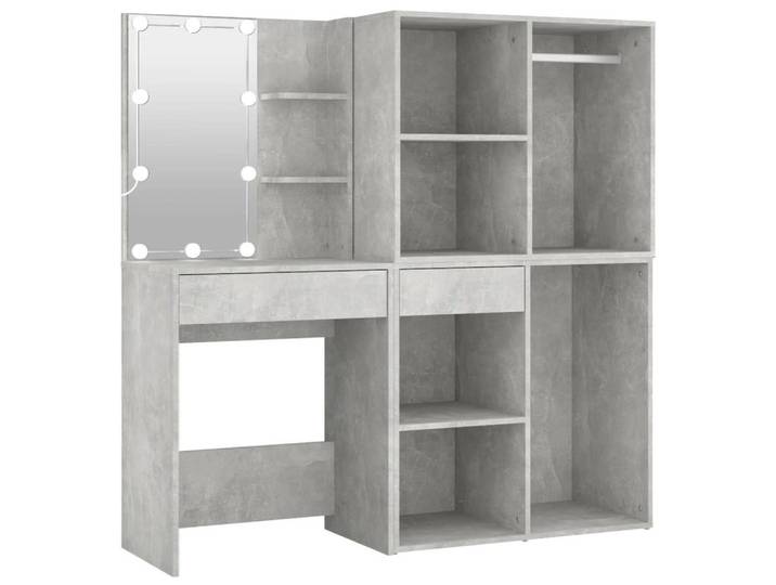 vidaXL Schminktisch LED-Schminktisch mit 2 Schränken Betongrau Holzwerkstoff (1-St), LED Schminktisch mit 2 Schränken, Beton Grau, Holzwerkstoff