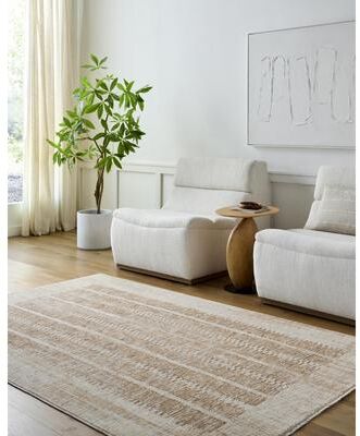 "Frank Lloyd Wright Foundation by Livabliss Usonia Collection Mid-Century Modern Area Rug,3'2"" x 10', Tan"