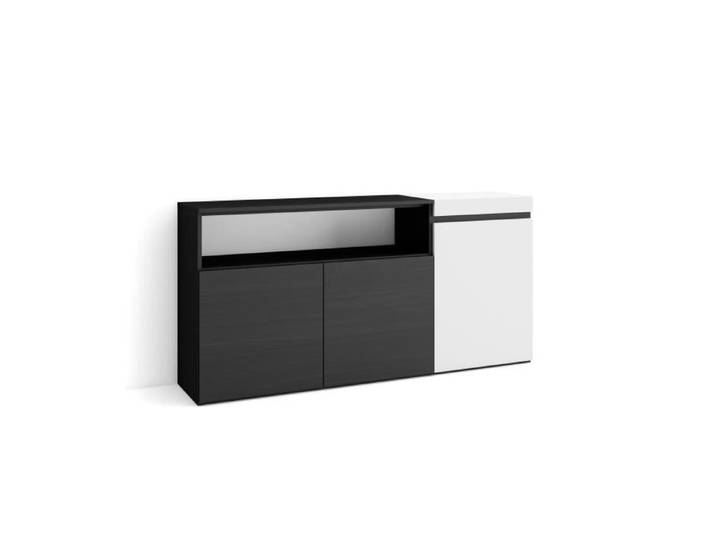 Buffet Bahut Enfilade 150x35x75cm 3 Portes Blanc et noir RF2500
