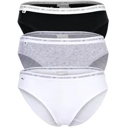 LACOSTE Damen Slips, 3er Pack - Brief, Unterwäsche, Cotton Stretch, Logobund, einfarbig Schwarz/Grau/Weiß / S