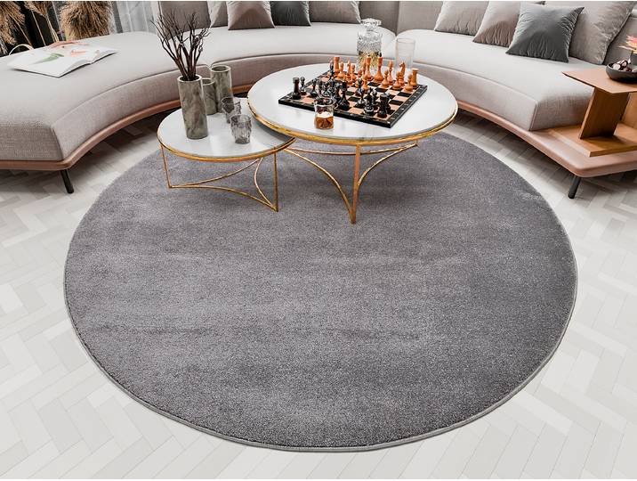 Tapis à poils courts Silentus Bliss rond Gris/Gris Ø 160cm Polypropylène