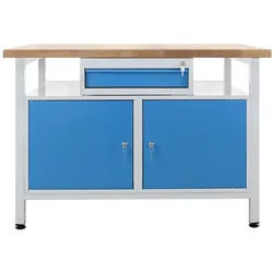 PROREGAL Werkbank Rhino mit Einzelschublade + 2 Türen | HxBxT 84x120x60cm | Traglast 300kg | Lichtgrau/Lichtblau