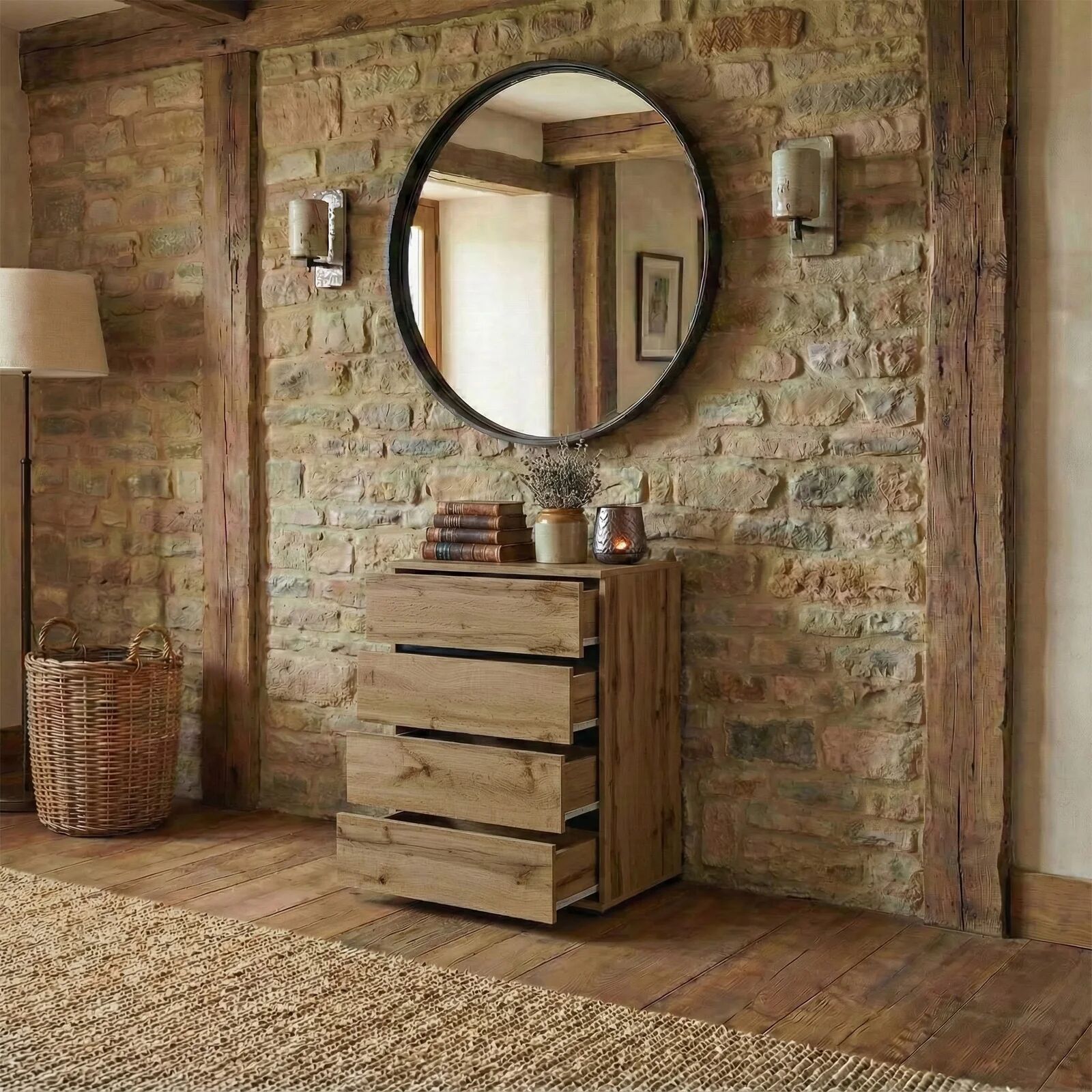 garneroarredamenti Cassettiera 60x79h cm 4 cassetti rovere Lolla