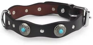 Inspire Curations Retro Genuine Leather Beaded Flower Dog Collar For Large Dogs (Ethnic Style) green l