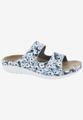 Women's Cruize Footbed Sandal by Drew in Blue Floral Leather (Size 5 1/2 M)