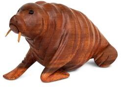 G6 Collection Wood Walrus Figurine - Hand Carved Sea Animal Sculpture, Coastal Cabin Decor