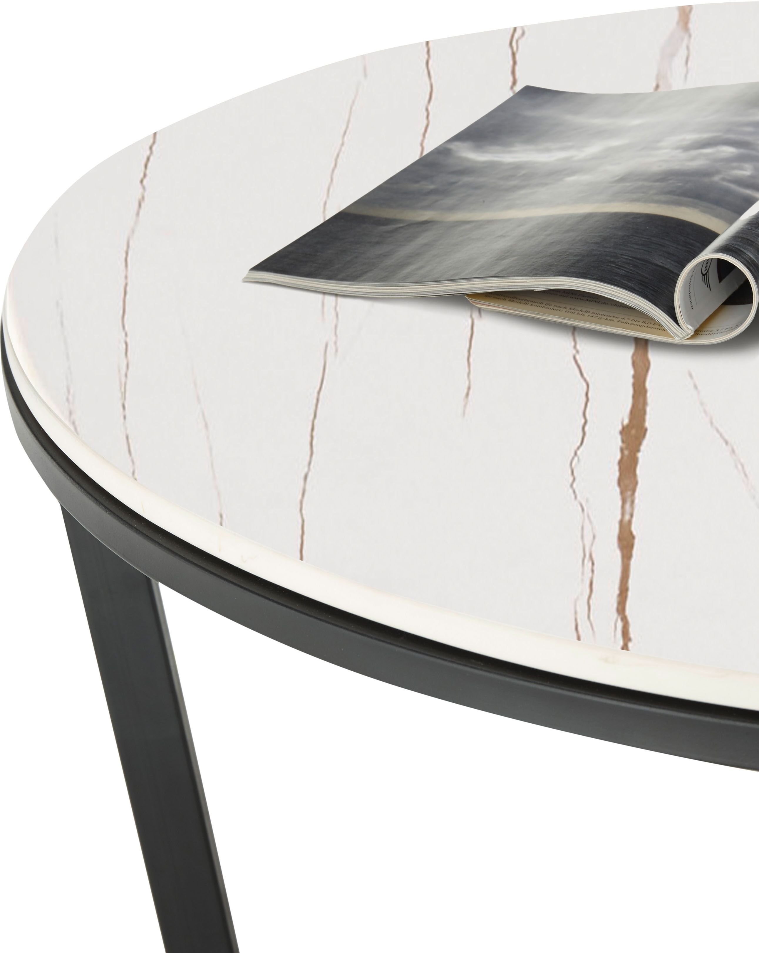 Couchtisch STOLKOM "HARPER 2", schwarz (schwarz, weiß, schwarz, weiß), Tische, Couchtisch, rund Keramik, Tisch-Platte marmorisiert schwarz, weiß, schwarz, weiß Einheitsgröße