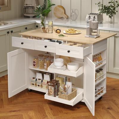 Garvee Rolling Kitchen Island with Drop-Leaf Top