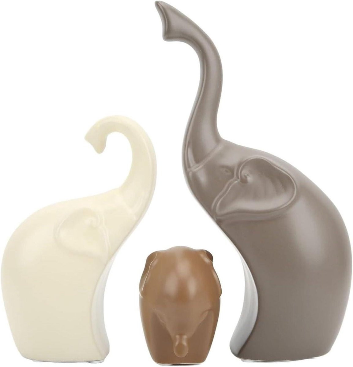 Wit Keramisch Olifanten Familie Beeldje voor Woonkamer Decoratie, Breedte: 28 cm