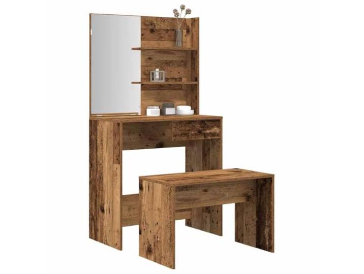 Frisiertisch-Set aus altem Holz mit Spiegel Schminktisch, großer Stauraum, glatte Oberfläche, feucht abwischbar, Wandbefestigung im Lieferumfang enthalten