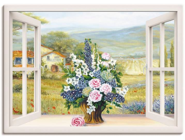 Leinwandbild ARTLAND Blumenbouquet am weissen Fenster , weiss (farbe bild(er): weiß), B:70cm H:50cm, Bilder, Leinwandbild, auf Holzrahmen gespannt