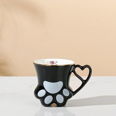 Uplifted Finds 300ml Ceramic Cat Paw Mug With Gold Trim Trace black