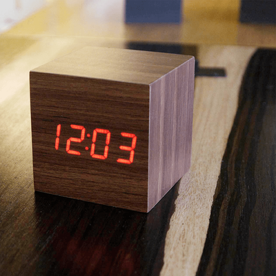 HomeDecorAndMore LLC Modern Wooden Bedside Clock Digital Walnut Orange Light