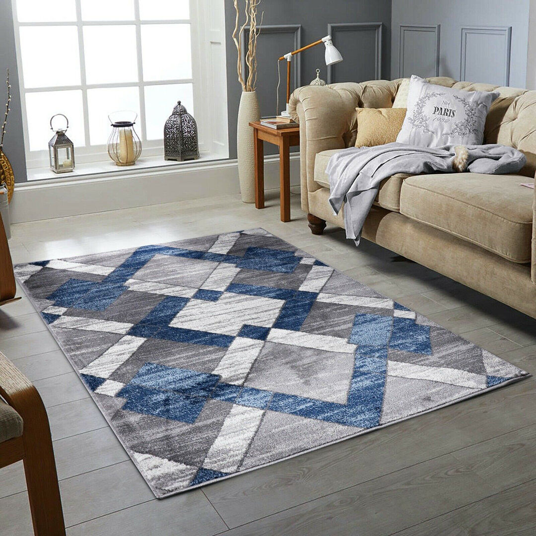 17 Stories Cassista Rectangle Abstract Dhurrie Washable Navy Rectangle 160 x 230cm