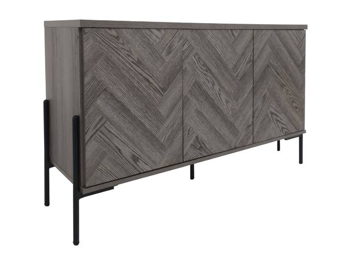 Buffet avec 3 portes effet chevrons chêne blanc
