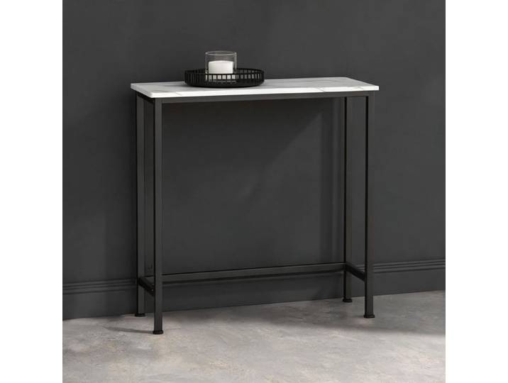 Console design 75 cm à effet marbre blanc - Structure métal noir profondeur 24 cm