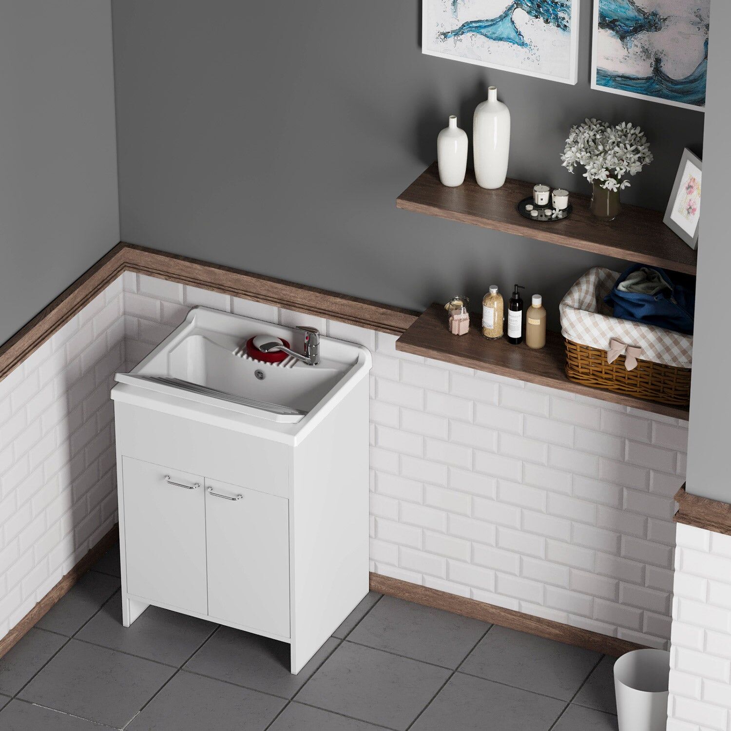 forlani Mobile Lavatoio in PVC 60x50x85cm 2 Ante Honest Bianco...