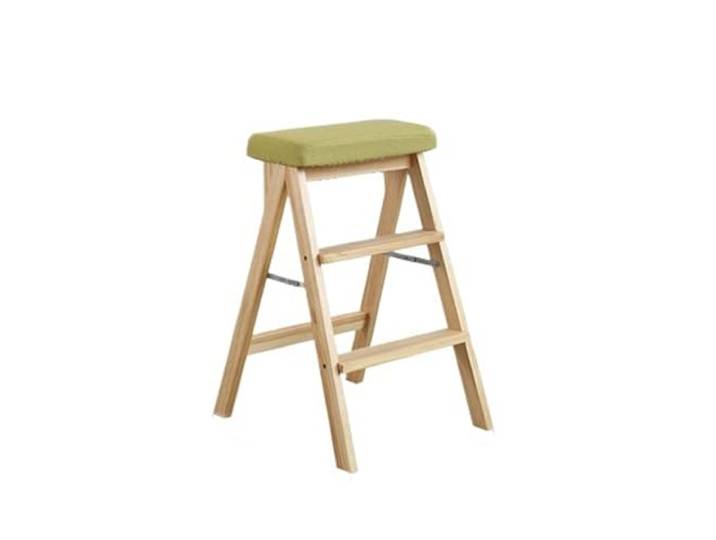 Luercher Klappbarer Treppenhocker, tragbare Hochbank, Massivholzleiter Stuhl geeignet for Küche, Bad und Büro(Matcha green)