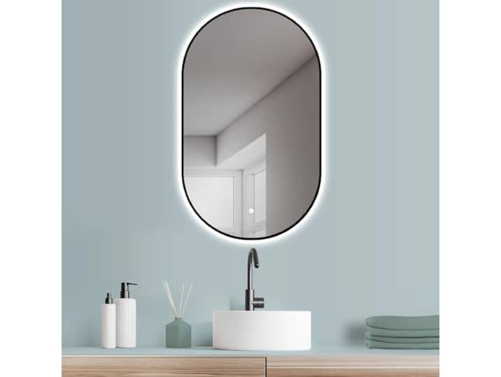 HOKO ovaler Wandspiegel 50x90 cm mit 2700-6500 K & Touch-Schalter LED-Lichtspiegel mit 2700–6500 K Farbwechsel, Memory-Funktion und IP44 für Bad, Gäste-WC, Schminktisch und Ankleide, Palermo
