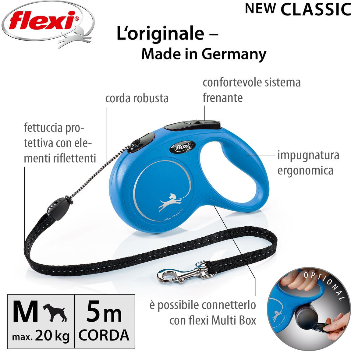 Flexi Guinzaglio New Classic Cord Blu M - 5 METRI