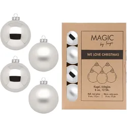 12 Weihnachtskugeln 8cm Glas Christbaumkugeln Weihnachtsbaumkugeln Set silber