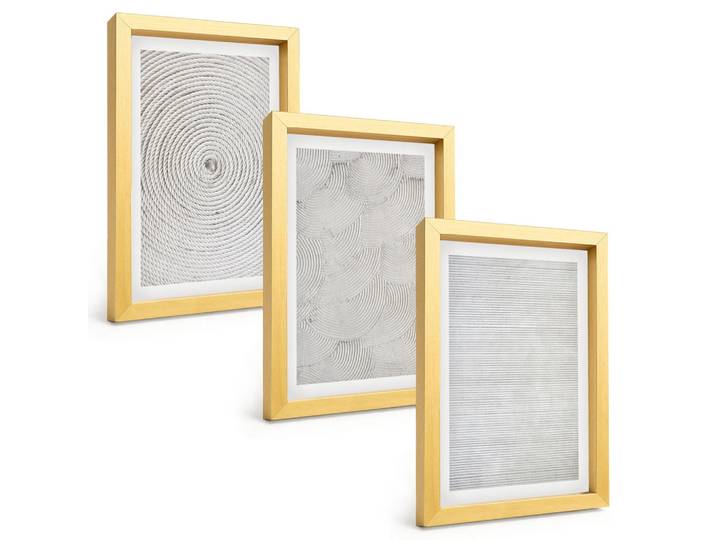 Tulup Bilder SET 3er Set - 20x30 cm Goldrahmen - Geometrische Kartonmuster, Goldfarben, Kunststoff, Rechteckig, 20x30 cm, Fotografie, Bilder & Rahmen, Bilder