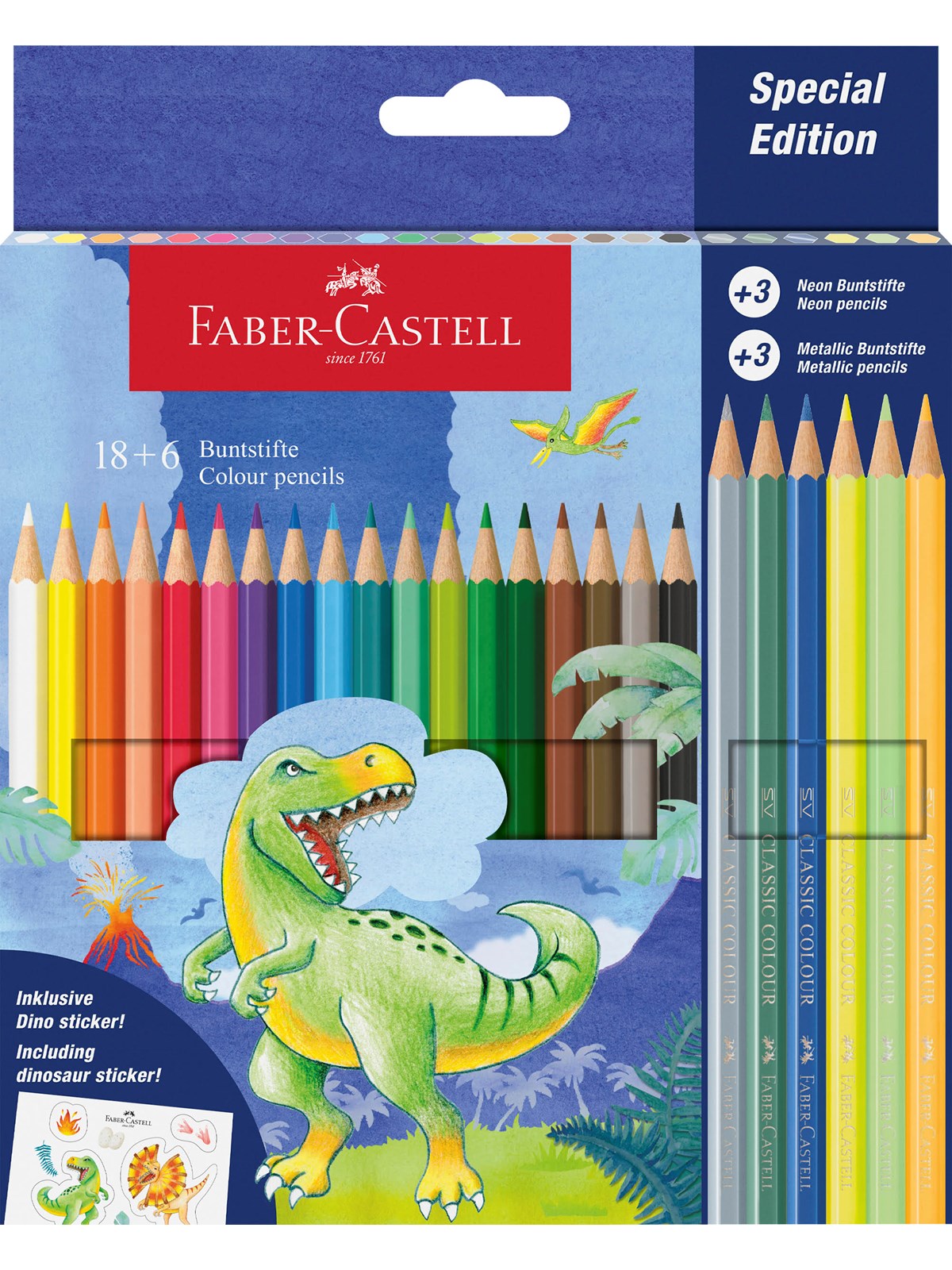 Faber-Castell Buntstift Classic Dino 18+6 Kartonetui