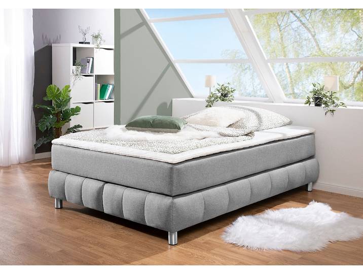 Boxspringbett HOME AFFAIRE Salo , grau, B:146cm L:206cm, Komplettbetten, Boxspringbett, Ohne Kopfteil, inkl. Topper, auch in Überlänge 220 cm