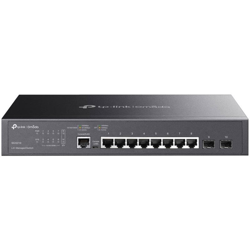 TP-Link TL-SG3210 JetStream 8-Port Gigabit L2+ Managed Omada Switch 8× Gigabit RJ45 2× Gigabit SFP 1x RJ45/Micro-USB Console Po