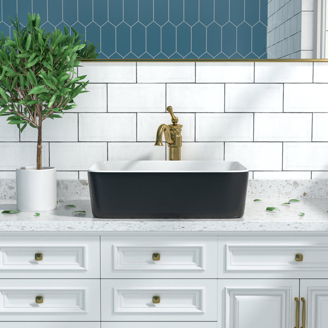 DeerValley 475mm x 375mm Ceramic Rectangular Countertop Basin Bathroom Sink White/Black 375mm W