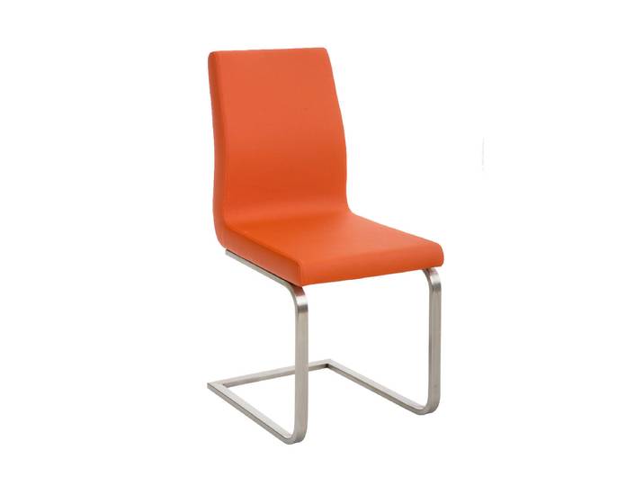 TPFLiving Esszimmerstuhl Belfast Kunstleder Freischwinger Gestell Edelstahl - Orange