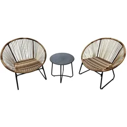 Happy Home 3 tlg. Garten-Set in Rattan - Braun