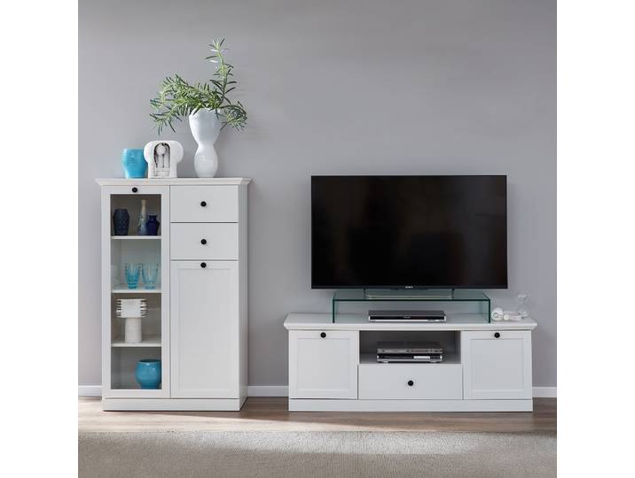 Combiné de salon Baxter avec support TV Panneau de particules revêtu Blanc 235 x 129 x 41cm