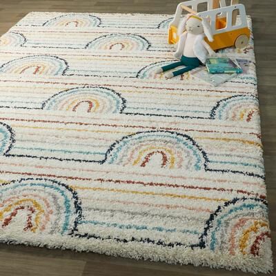 Balta Rugs Mod-Tod Hailey Kids Rainbow Print Shag Berber Area Rug