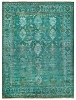 Exquisite Rugs Overdye Antique Weave hand-knotted New Zealand Wool Green Area Rug - 9' x 12'