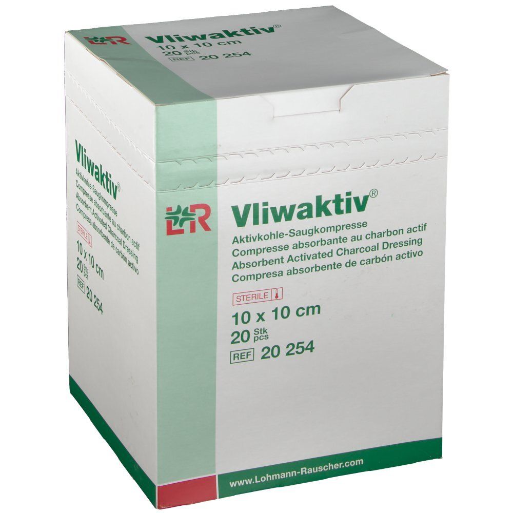 Vliwaktiv Aktivkohle-Saugkomp.steril 10x10 cm 20 St Kompressen