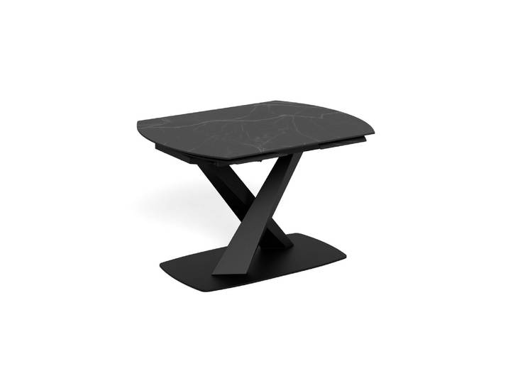 Esstisch ACTONA GROUP Morellla, Speisetisch, Tisch , schwarz, matt schwarz, matt schwarz perla, B:180cm H:77cm T:90cm, Tische, Esstisch, Esstisch, Keramikplatte, oval, Drehfunktion, Stahlfuss, 6–8 Sitzplätze