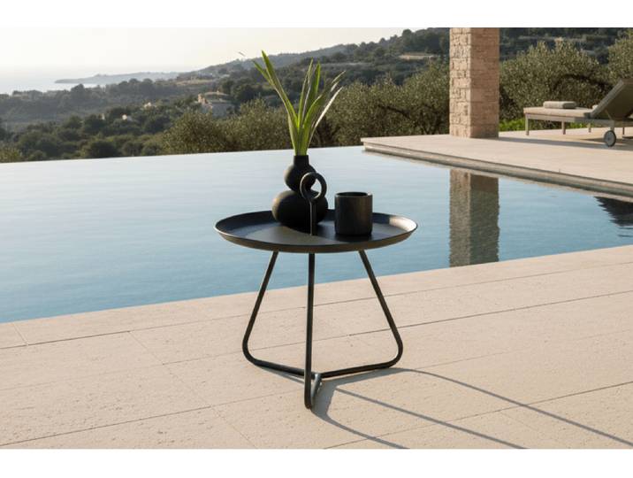 Garten Beistelltisch Moeve - Ø40 aus schwarzem Stahl - Schwarz - Luxusbetten24