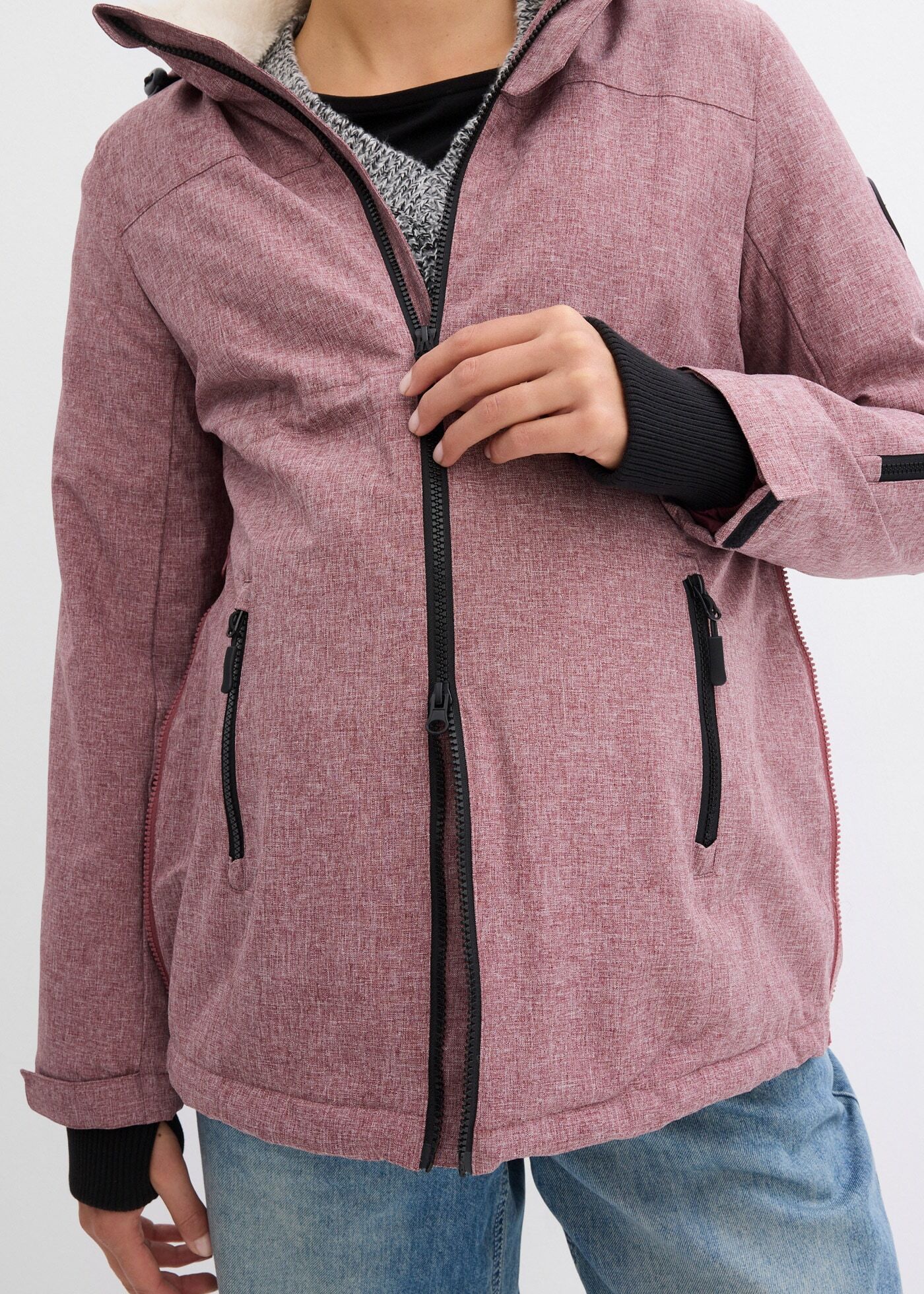 Umstandsjacke BONPRIX, Damen, Gr. 44, rosa (bordeaux meliert), Web, Obermaterial: 100% Polyester. Futter: 100% Polyester. Ärmelfutter: 100% Polyester, meliert, unifarben, loose fit Po-bedeckend, Rippbündchen mit Daumenlöchern, Jacken Umstandsjacke, regen-