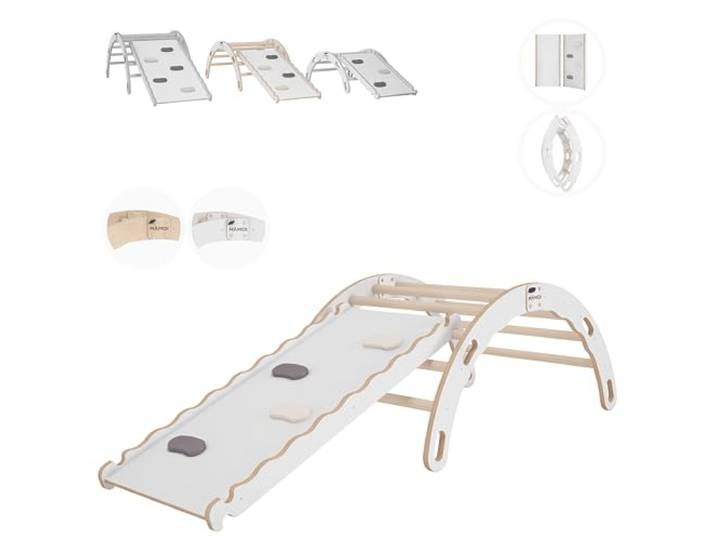 MAMOI® Kletterbogen mit Rutsche, Kletterdreieck, Klettern, Klettergerüst aus Holz, Holzbogen, Klettergerüst Indoor