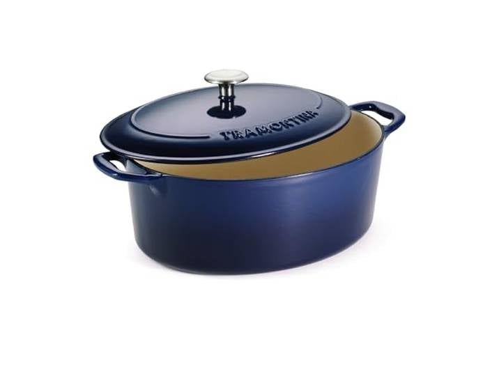 Tramontina Schmortopf aus emailliertem Gusseisen, oval, mit Deckel, groß, 7 l, Blau