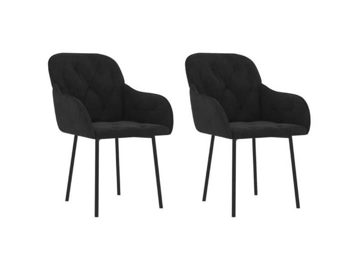 Chaises à manger - ASHATA - Lot de 2 - Velours Noir - Accoudoirs - Design Contemporain