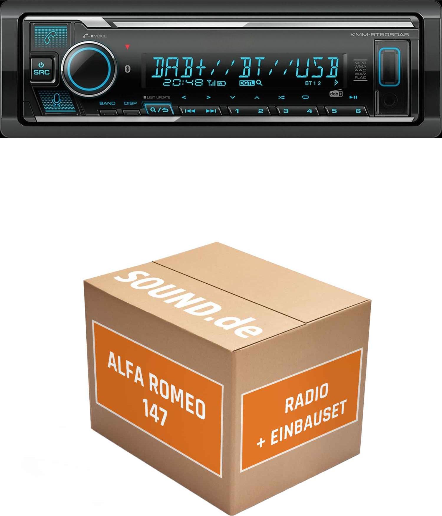 Autoradio Einbaupaket Kenwood KMM BT508DAB passend für Alfa Romeo 147 + Facelift + Navigation | Bluetooth Telefonieren DAB+