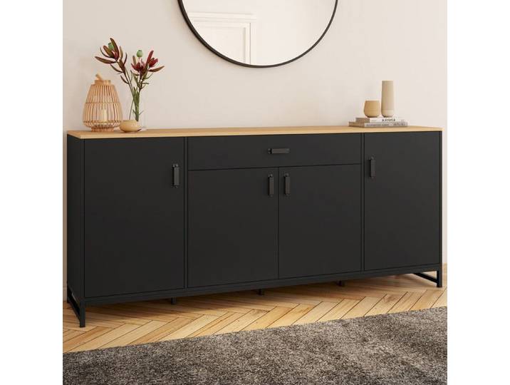 ID MARKET buffet 4 portes et 1 tiroirs 180 cm Moderne bois et noir