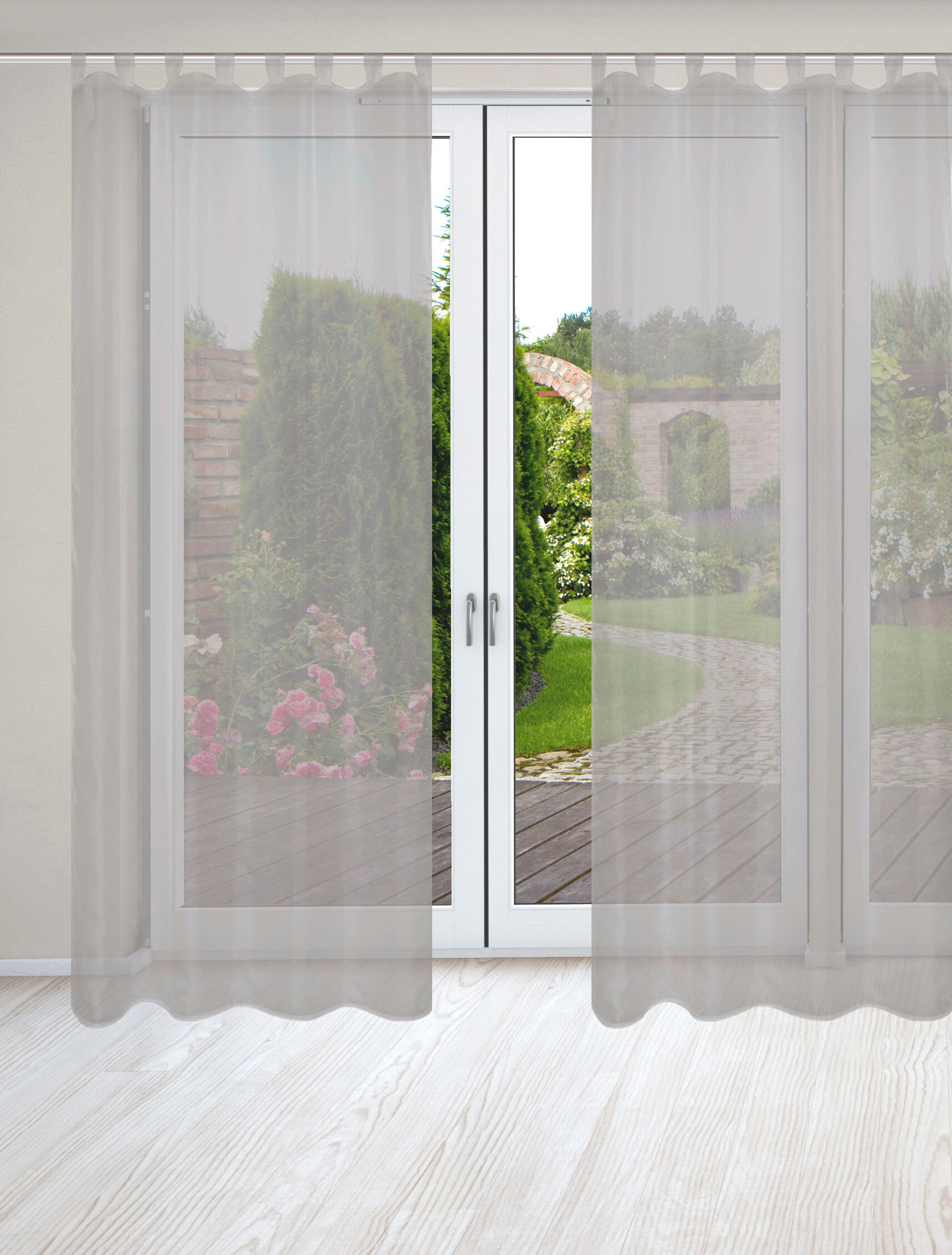 Vorhang HOME WOHNIDEEN "NESSI 2er Pack" Gr. 1, grau, B:135cm H:245cm, Polyester, Gardinen, Vorhang, Uni, Voile, transparent, Schlaufen inkl. Zugband, 2er Pack grau 245cm, Schlaufen, 135cm