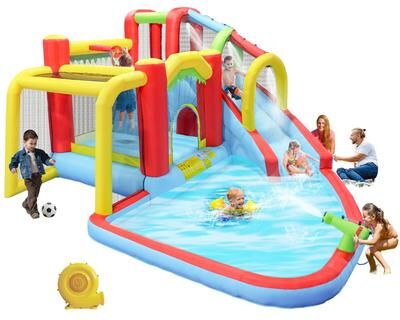 Kodotan sofa 7 In 1 Inflatable Slide Water Park Bouncing House Garden Bouncer With Splash Pool & Water Gun & Climbing Wall & Basketball