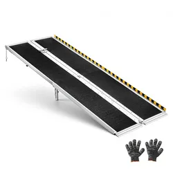 VEVOR Rollstuhlrampe Faltbar 2135x750mm, 362,9kg Belastbare Schwellenrampe mit Rutschfester Oberfläche & 110-210mm Verstellbaren Stützfüßen, Tragbare Auffahrrampe für Rollstuhl Türschwelle Bordsteine