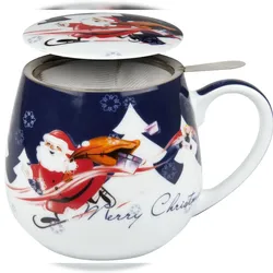 Könitz Porzellan Becher mit Sieb und Deckel, Merry Christmas-Weihnachtsmann