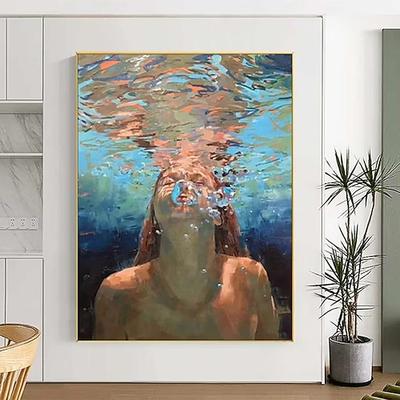 Tauchen Ölgemälde Tauchen Wandkunst Schwimmen Mädchen Malerei blau abstrakte Kunst Tauchen im Ozean sinnliche Frau schwimmen handgemachte Leinwand Wandkunst